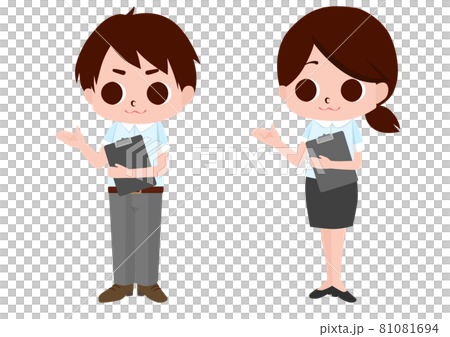 かわいい系 クリップボードをもつクールビズの社員のイラスト素材