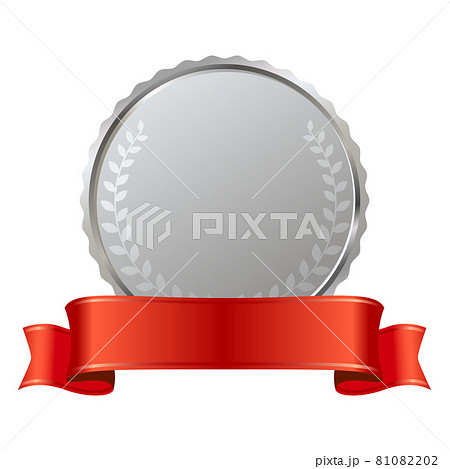 銀メダルのアイコンイラスト コピースペースのあるリボンとローリエ 月桂冠 が描かれたシルバーメダル のイラスト素材 8102