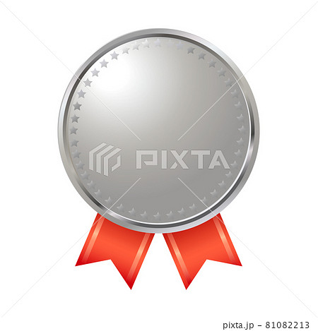 銀メダルのアイコン 赤いリボンと星形が描かれたシルバーメダルのイラスト のイラスト素材
