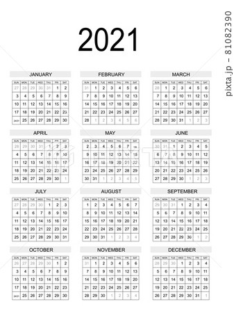 2021 calendar planner. Corporate week. Template layout, 12 months yearly, white background. Simple design for business brochure, flyer, print media, advertisement. Week starts from Sunday 81082390