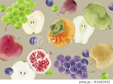 秋 果物 フルーツ 背景 模様 テキスタイル 水彩 イラストのイラスト素材