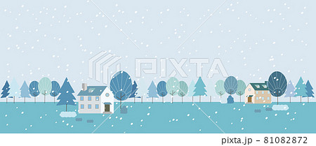 雪が降る 長い並木と田舎の冬の風景イラストのイラスト素材