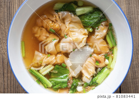 Soup bowl, Shrimp and pork dumpling soup with vegetable Asian food, Wonton soup, Thai and Chinese food 81083441
