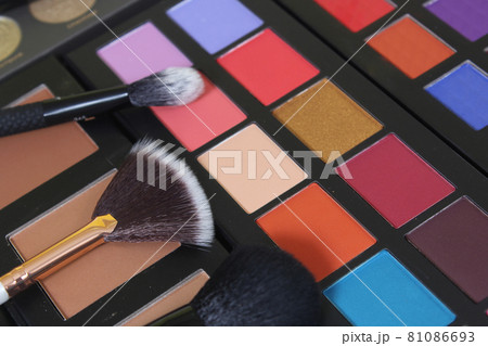 Brightly Colored Cosmetic Pigment Palettes With Various Cosmetics Brightly Colored Cosmetic Pigment Palettes With Various Cosmetics 81086693