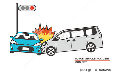 信号無視の衝突事故 交通事故 のベクターイラスト素材 自動車 自動車保険 衝突のイラスト素材