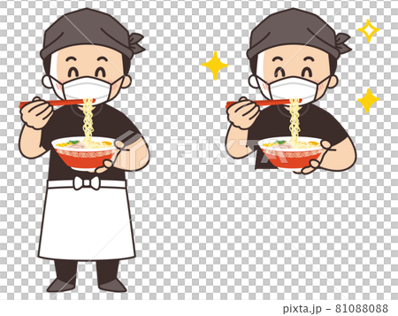 ラーメン屋の男性店員 マスク着用のイラスト素材 8100