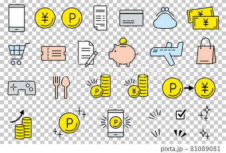 Poi activity and money icon line drawing color Poi activity and money icon line drawing color 81089081