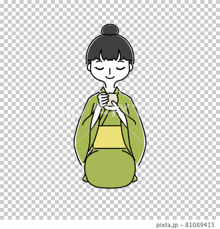 お茶を飲む女性　和服 81089415