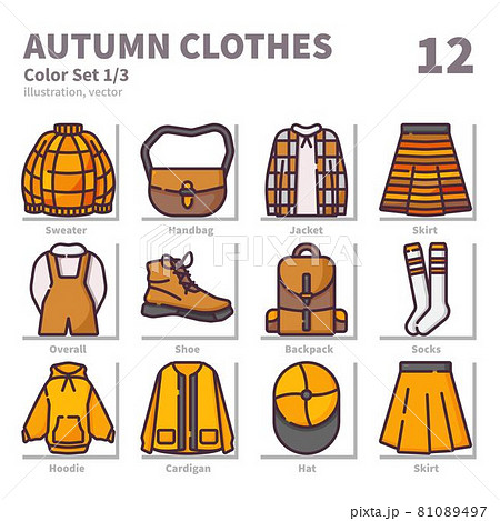 Autumn clothes icons set, Filled Outline, vector and illustration set 1 81089497