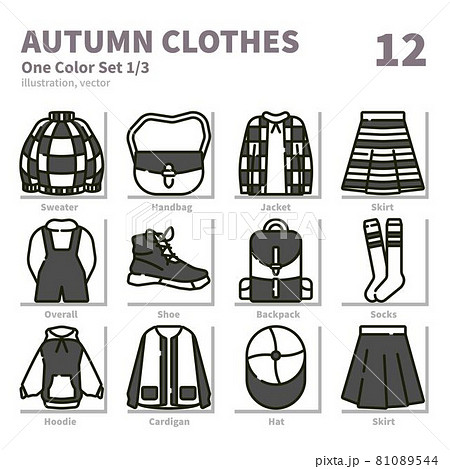 Autumn clothes icons set, One Color, vector and illustration set 1 Autumn clothes icons set, One Color, vector and illustration set 1 81089544