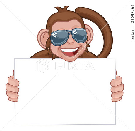 Monkey Sunglasses Cartoon Animal Holding Sign Monkey Sunglasses Cartoon Animal Holding Sign 81092264