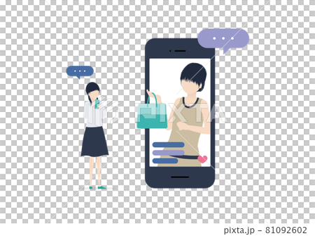 ライブコマースで直接質問をする若い女の子のイラスト素材 ライブコマースで直接質問をする若い女の子のイラスト素材 81092602