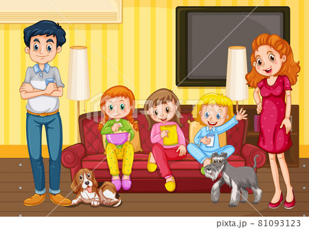 Happy family in the living room scene Happy family in the living room scene 81093123