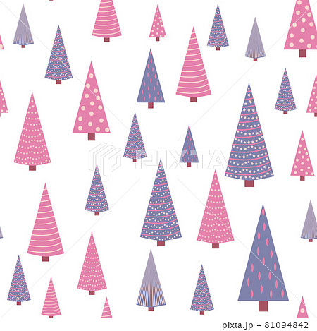 Seamless repeating pattern with textured Christmas trees in black, pastel pink, light blue 81094842