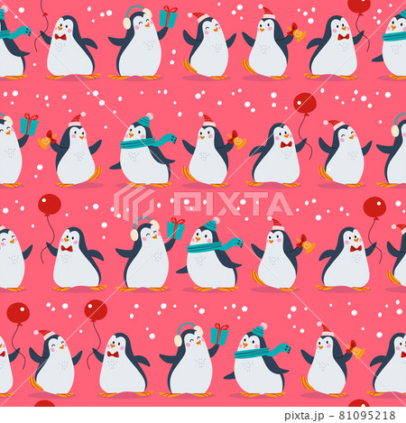 Seamless pattern with funny different penguin characters in hats with balloons isolated. Seamless pattern with funny different penguin characters in hats with balloons isolated. 81095218