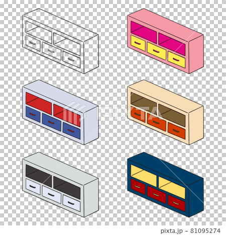 3色キャビネットのセット 6カラーパターンのイラスト素材