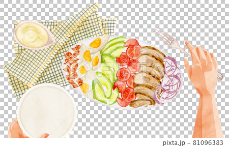 コブサラダの手描き水彩風イラスト 81096383