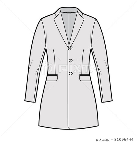 Jacket fitted Blazer structured suit technical fashion illustration with single breasted, long sleeves, flap pockets Jacket fitted Blazer structured suit technical fashion illustration with single breasted, long sleeves, flap pockets 81096444