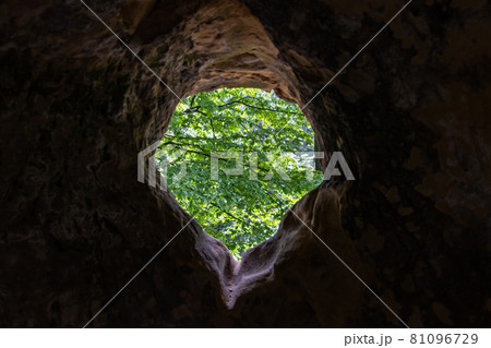 The carved window in the rock castle Svojkov, Czech Republic 81096729