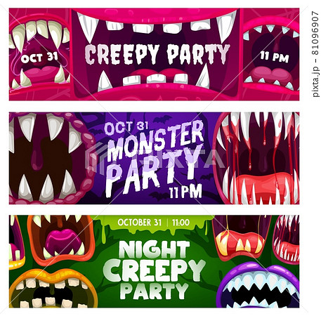 Creepy party night flyers with monster mouths 81096907