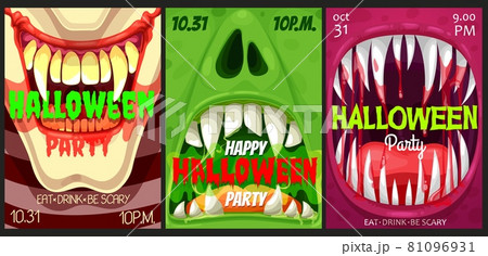 Halloween party vector flyers with monster mouths Halloween party vector flyers with monster mouths 81096931
