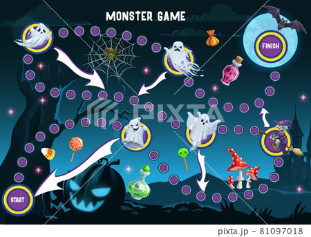 Halloween monsters path board game template 81097018