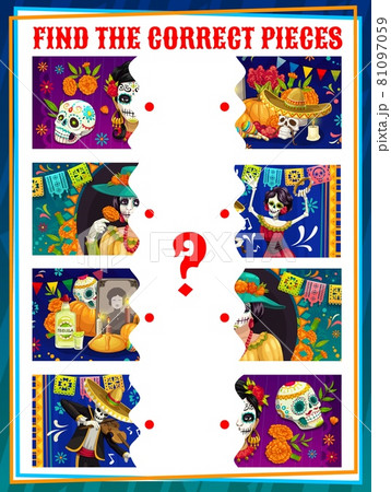 Dia de los muertos find the half kids vector game 81097059