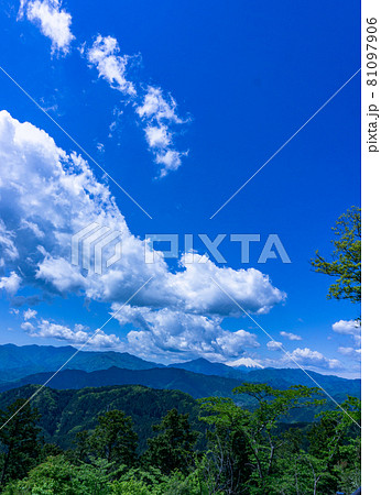 丹沢の山並みと青空 高尾山からの眺望 丹沢の山並みと青空 高尾山からの眺望 81097906