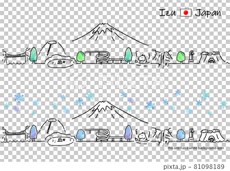 冬の伊豆の観光地の街並みのシンプル線画セット 81098189