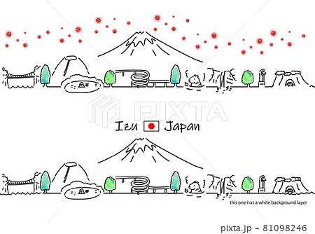 伊豆の観光地の街並みと新型コロナウイルスのシンプル線画セット 伊豆の観光地の街並みと新型コロナウイルスのシンプル線画セット 81098246