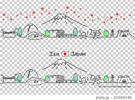 Izu tourist destination cityscape and simple line drawing set of new coronavirus 81098246