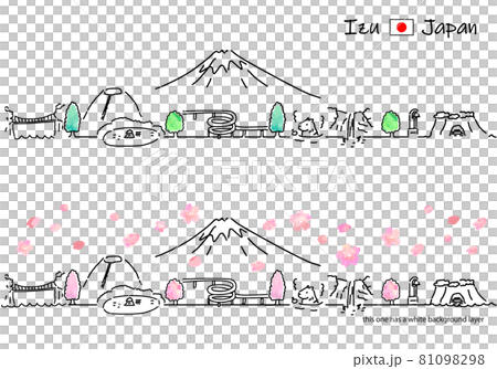 春季伊豆旅遊勝地城市景觀簡筆劃組 81098298