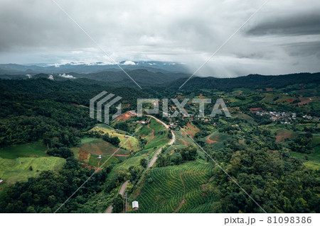 Mountain road in rainy and foggy day Mountain road in rainy and foggy day 81098386