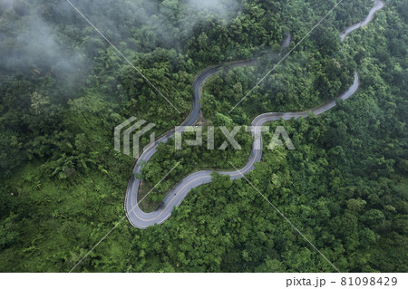 Mountain road in rainy and foggy day Mountain road in rainy and foggy day 81098429