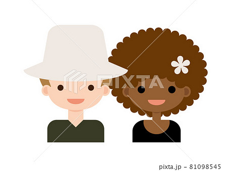 白人男性と黒人女性のカップルのイラストのイラスト素材