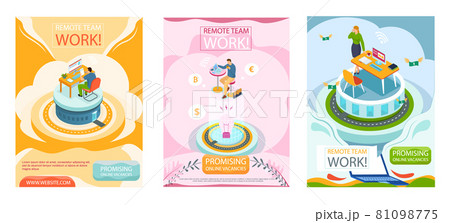 Promising online vacancies employment agency promotion banner for remote work, business at distance Promising online vacancies employment agency promotion banner for remote work, business at distance 81098775