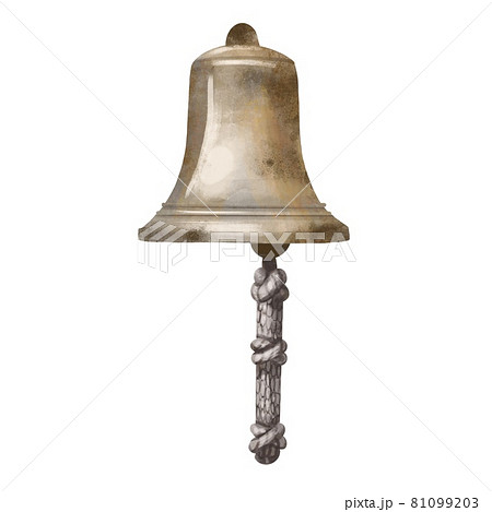 Illustration of old ship's bell. Hand drawn watercolor painting on white background. 81099203