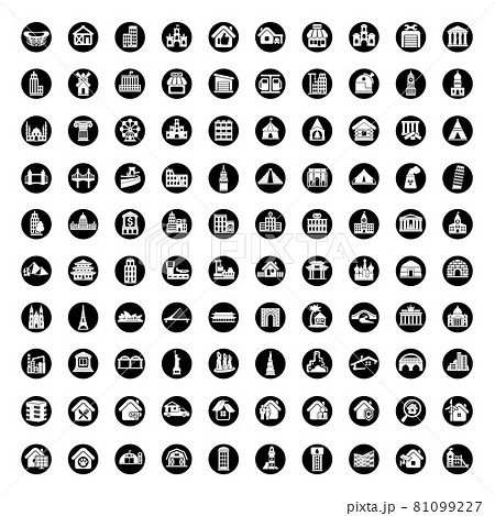 architecture city house construction shop building symbol 100 icons on white background. architecture city house construction shop building symbol 100 icons on white background. 81099227