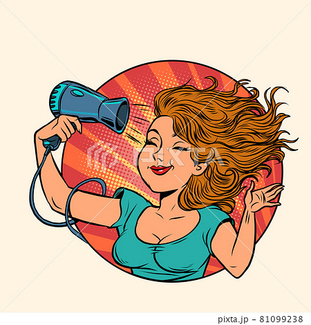 beautiful young woman dries her hair with a hair dryer. Hygiene equipment beautiful young woman dries her hair with a hair dryer. Hygiene equipment 81099238