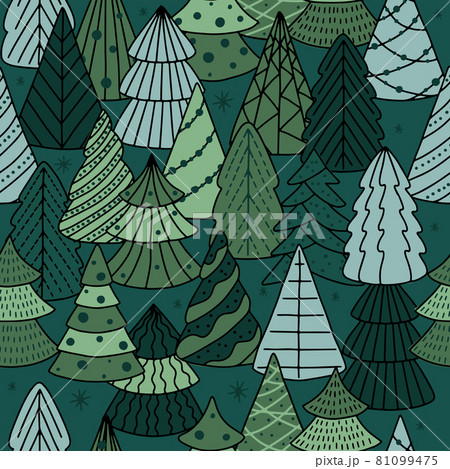 Christmas seamless pattern for greeting cards, wrapping papers. Doodle Christmas trees. 81099475