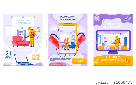 Set of illustrations about disinfection of premises and providing disinfecting sanitary services 81099476