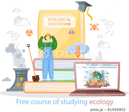 Free course of studying ecology vector banner. Ecologist scientist taking care of nature and learns 81099802