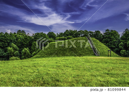 Wooden Upstairs to Hill and the Beautiful Sky Background 81099844