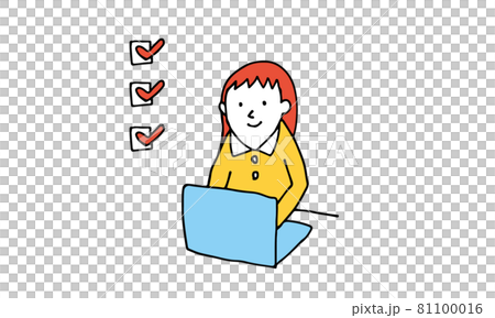 PCに向かってオンラインでチェック作業をする女性 81100016