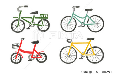 手書き風いろいろな自転車のイラストのイラスト素材