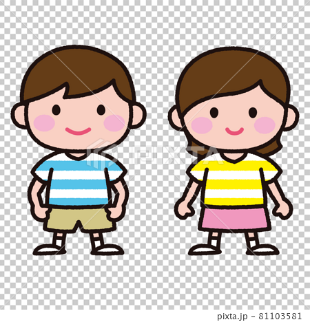 ボーダーのtシャツを着た男の子と女の子のイラスト素材