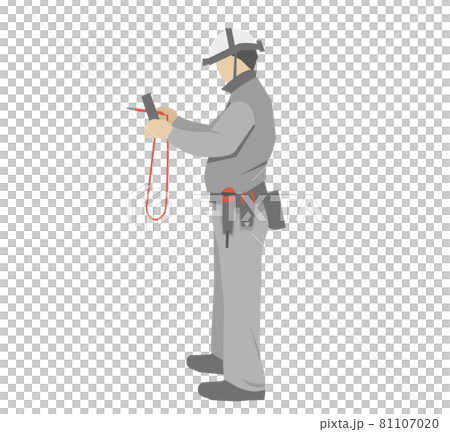 テスターで計測する作業員 立ち 電気工事 テスターで計測する作業員 立ち 電気工事 81107020