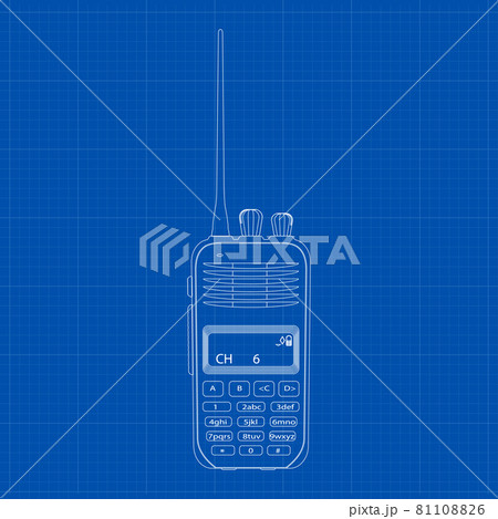Radio transceiver. Modern portable radio. Flat drawing on blueprint background. On a white background Vector Radio transceiver. Modern portable radio. Flat drawing on blueprint background. On a white background Vector 81108826