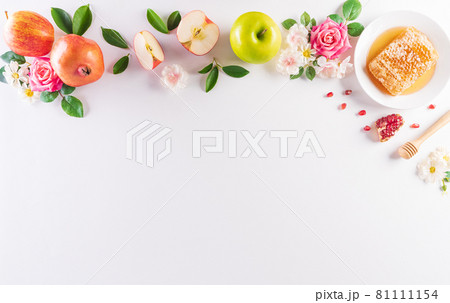 Rosh hashanah (jewish New Year holiday), Concept of traditional or religion symbols on white background. Rosh hashanah (jewish New Year holiday), Concept of traditional or religion symbols on white background. 81111154