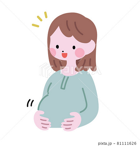 お腹の中の赤ちゃんが動いて喜ぶ妊婦の女性のイラスト素材